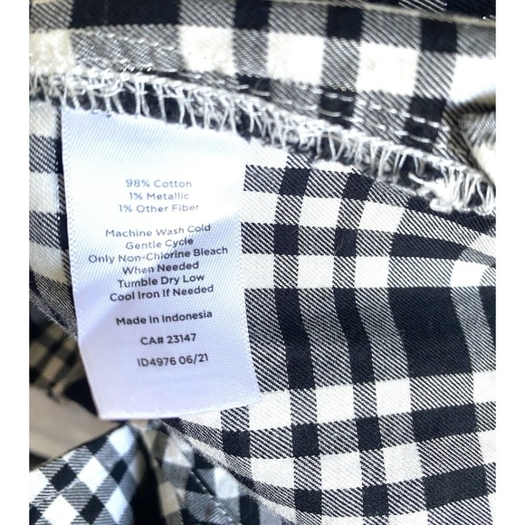 Talbots Shirt Button Up Top Small  Black White Plaid Long Sleeve - Picture 8 of 8